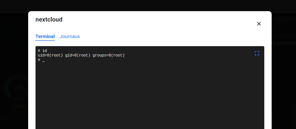 Root shell inside nextcloud container